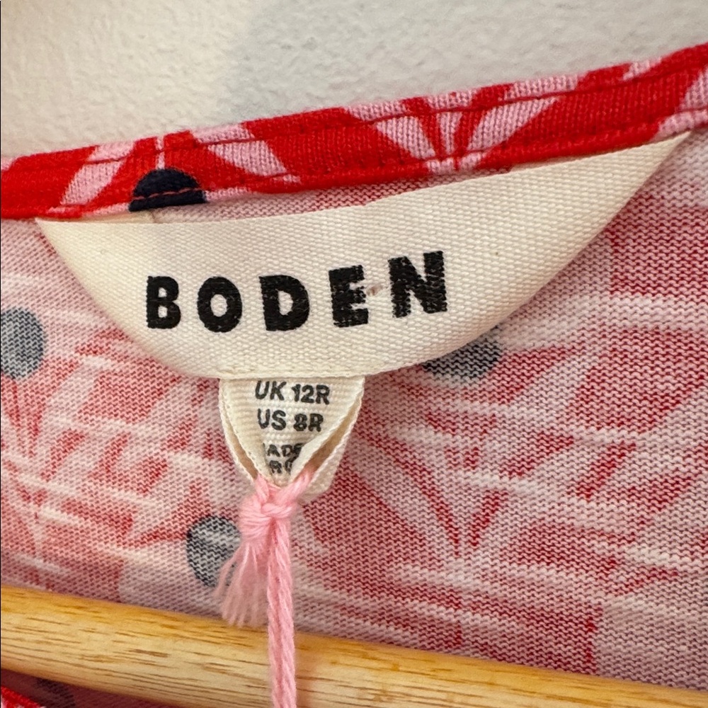 BODEN Women’s Petal Head Block Print Red Navy Blue Jersey Preppy Fall Size 8R - Picture 4 of 7